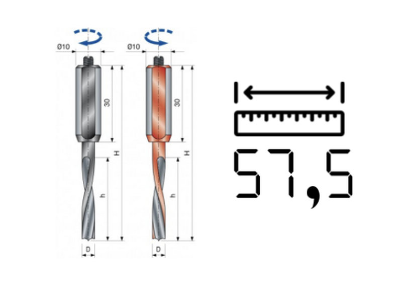 VHM drevelboor L=57,5 mm volledige HW