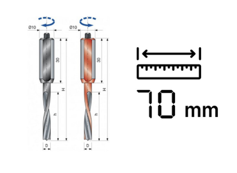 VHM drevelboor L=70 mm volledige HW