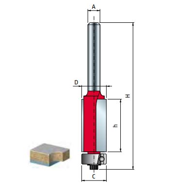 HM rechte bovenfrees met lager met schacht 6 - 8 - 12 mm